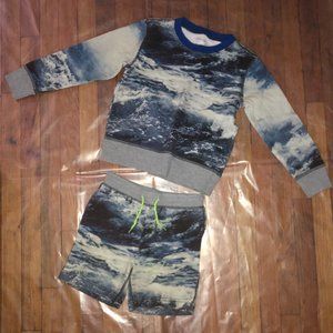 J.Crew Crewcuts Photo Print Jumper Blue Multi - 2PC Sweater & Shorts Set Sz 4-5